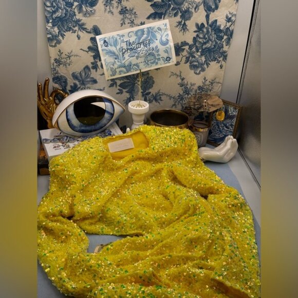 🆕 BRONX & BANCO 🧿 NWOT Ricky Asymmetrical Sequins Gown, Lemon - Sz M US 6 - Picture 2 of 16